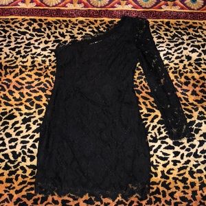 Black one shoulder lace mini dress SMALL